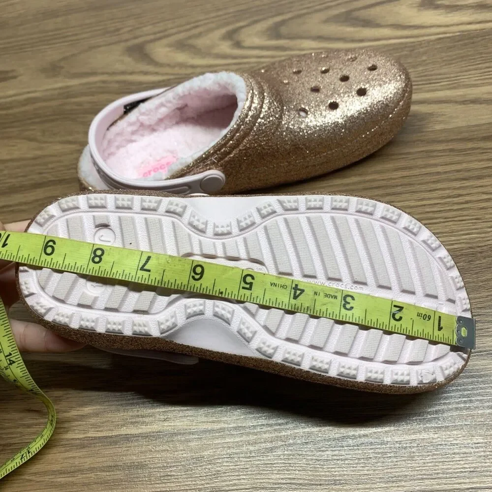 Crocs Lined Pink Glitter Girl's Clogs Size Junior‎ 4